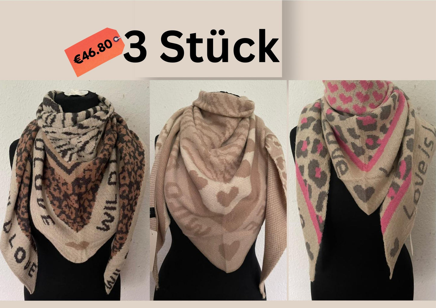 NEUE Kollektion Schal Damen Weicher Viskose-Wollschal Leopardenmuster Zebra Herz