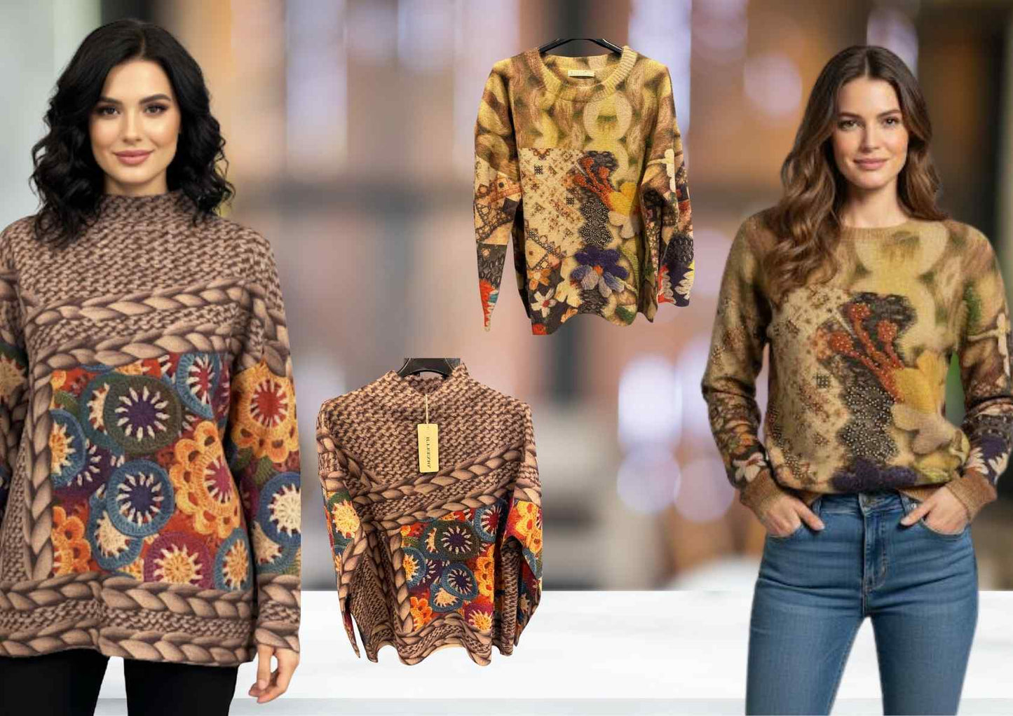 Damen Winterpullover Kuschelige Strickpullover mit Muster
