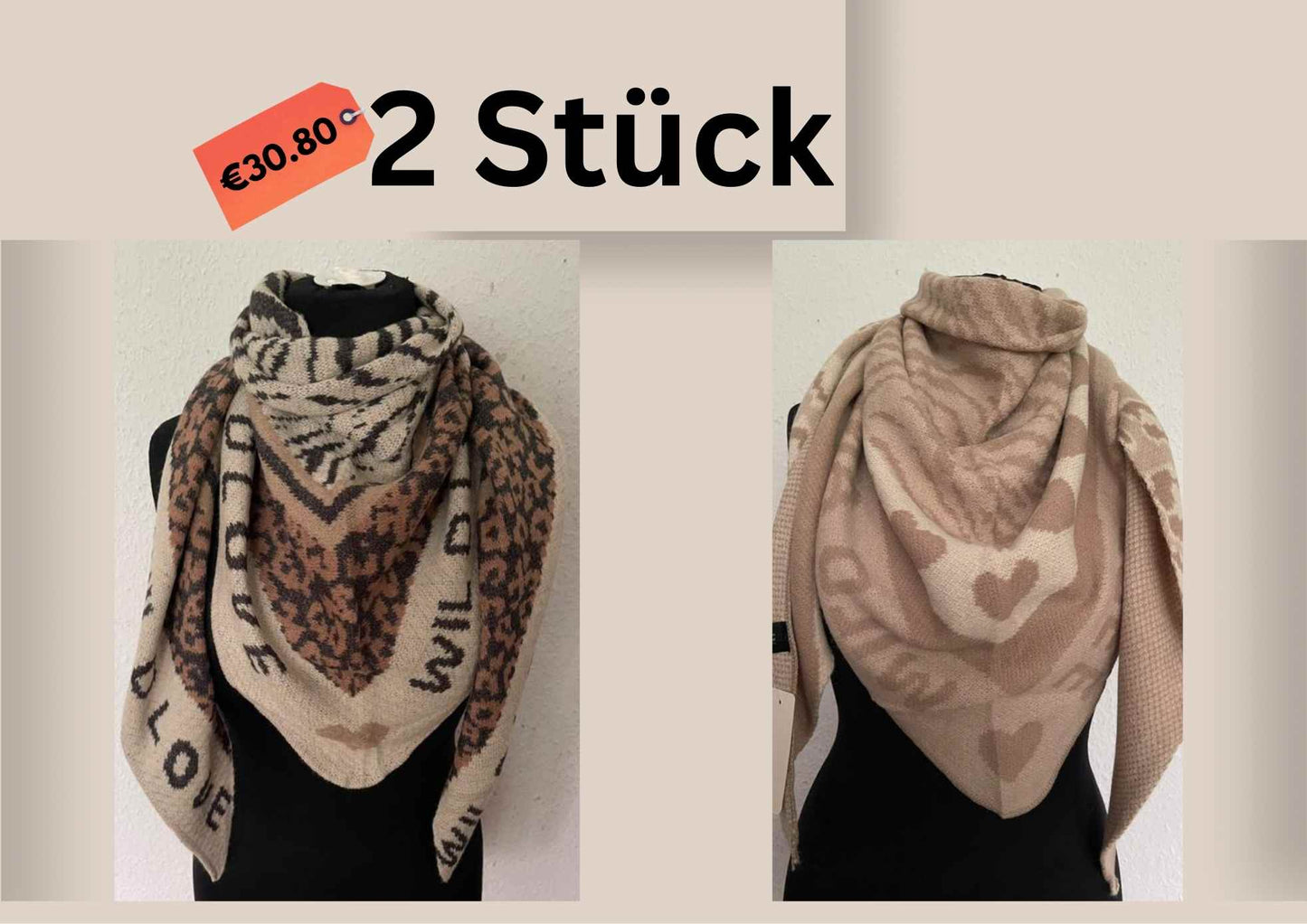 NEUE Kollektion Schal Damen Weicher Viskose-Wollschal Leopardenmuster Zebra Herz