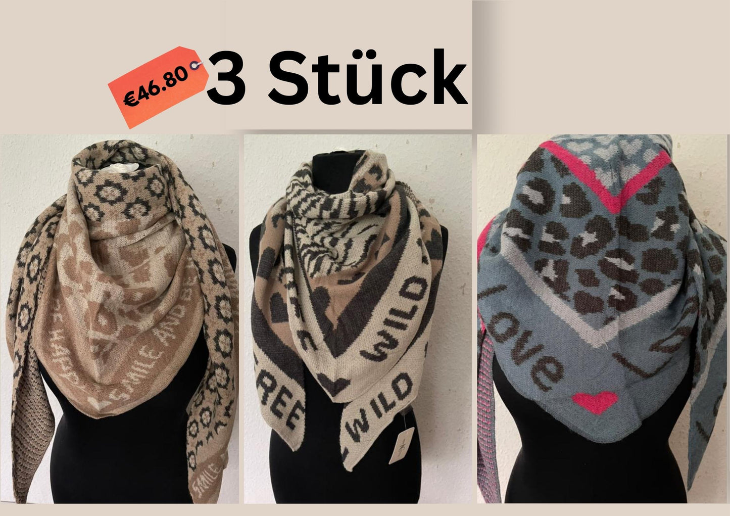 NEUE Kollektion Schal Damen Weicher Viskose-Wollschal Leopardenmuster Zebra Herz