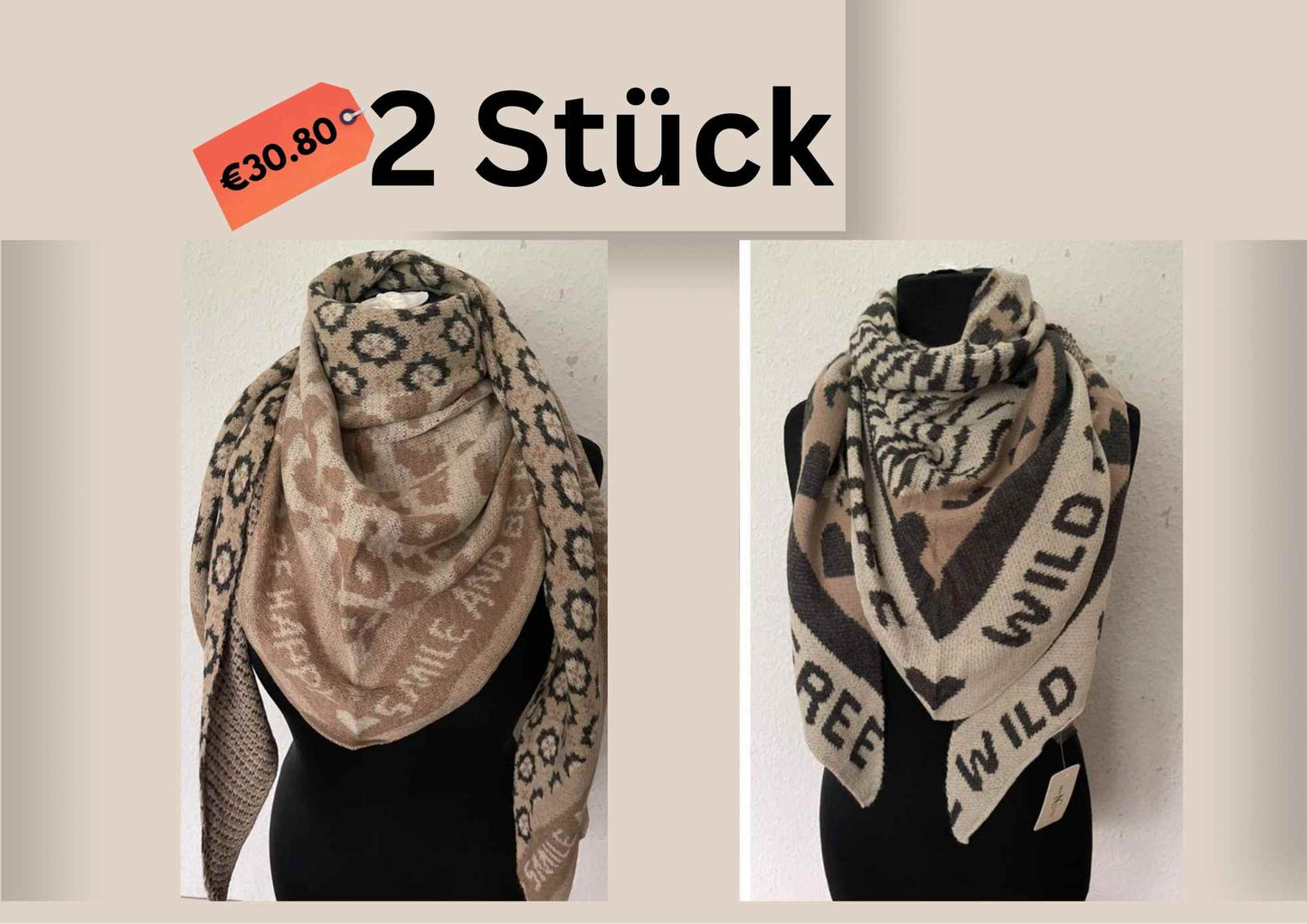 NEUE Kollektion Schal Damen Weicher Viskose-Wollschal Leopardenmuster Zebra Herz