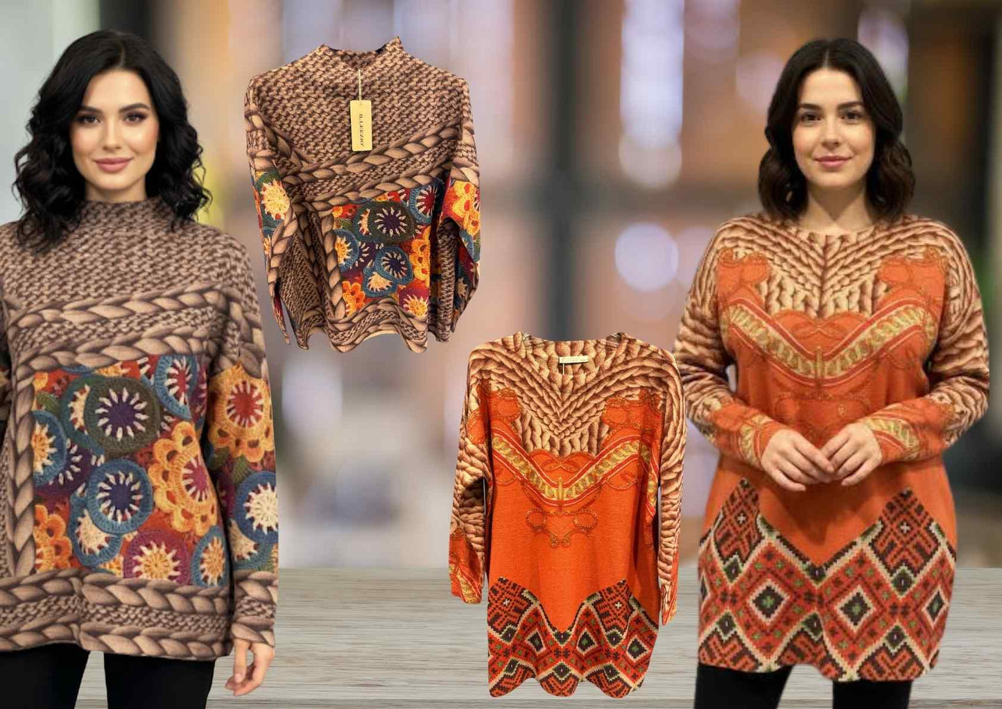 Damen Winterpullover Kuschelige Strickpullover mit Muster