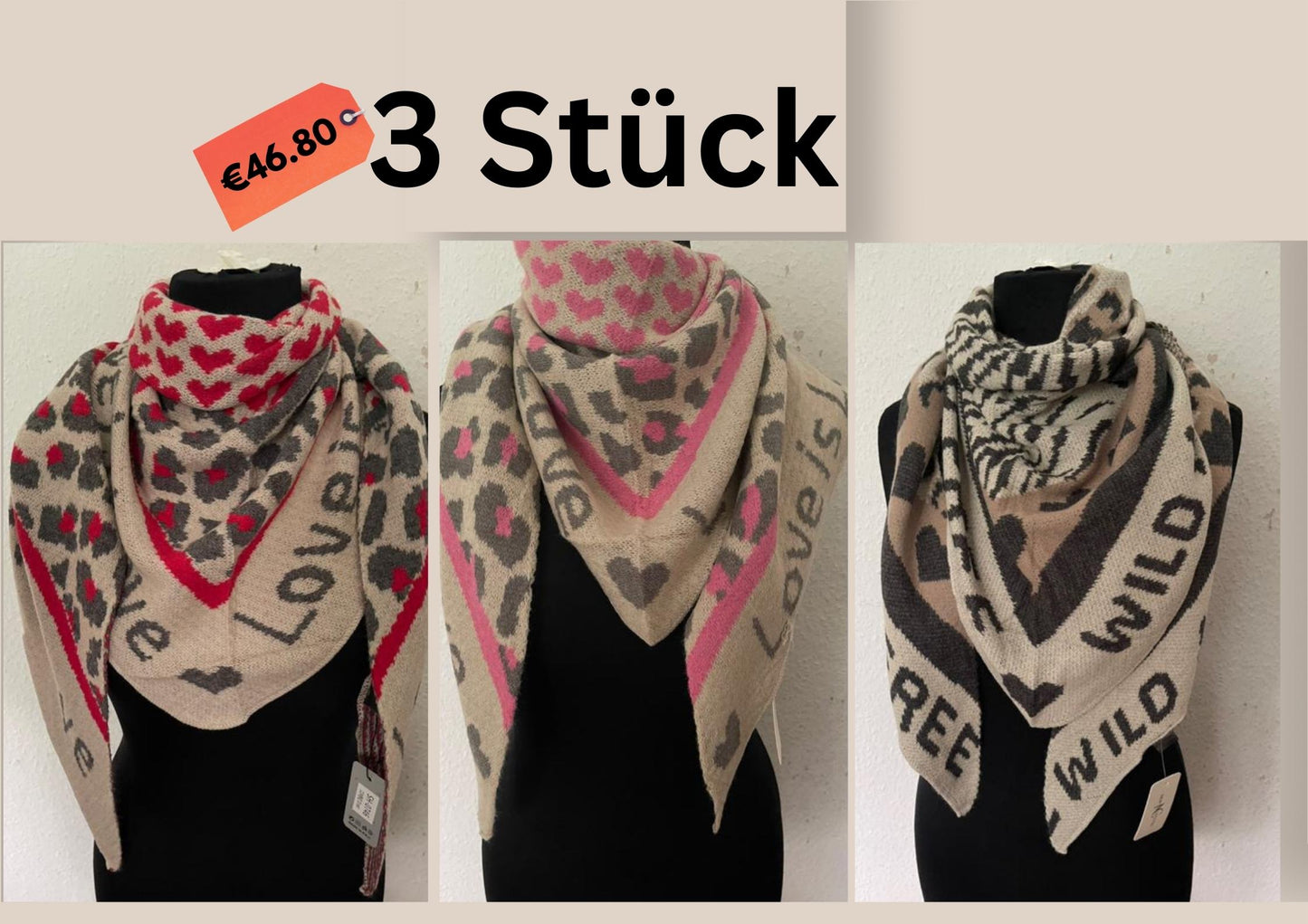 NEUE Kollektion Schal Damen Weicher Viskose-Wollschal Leopardenmuster Zebra Herz