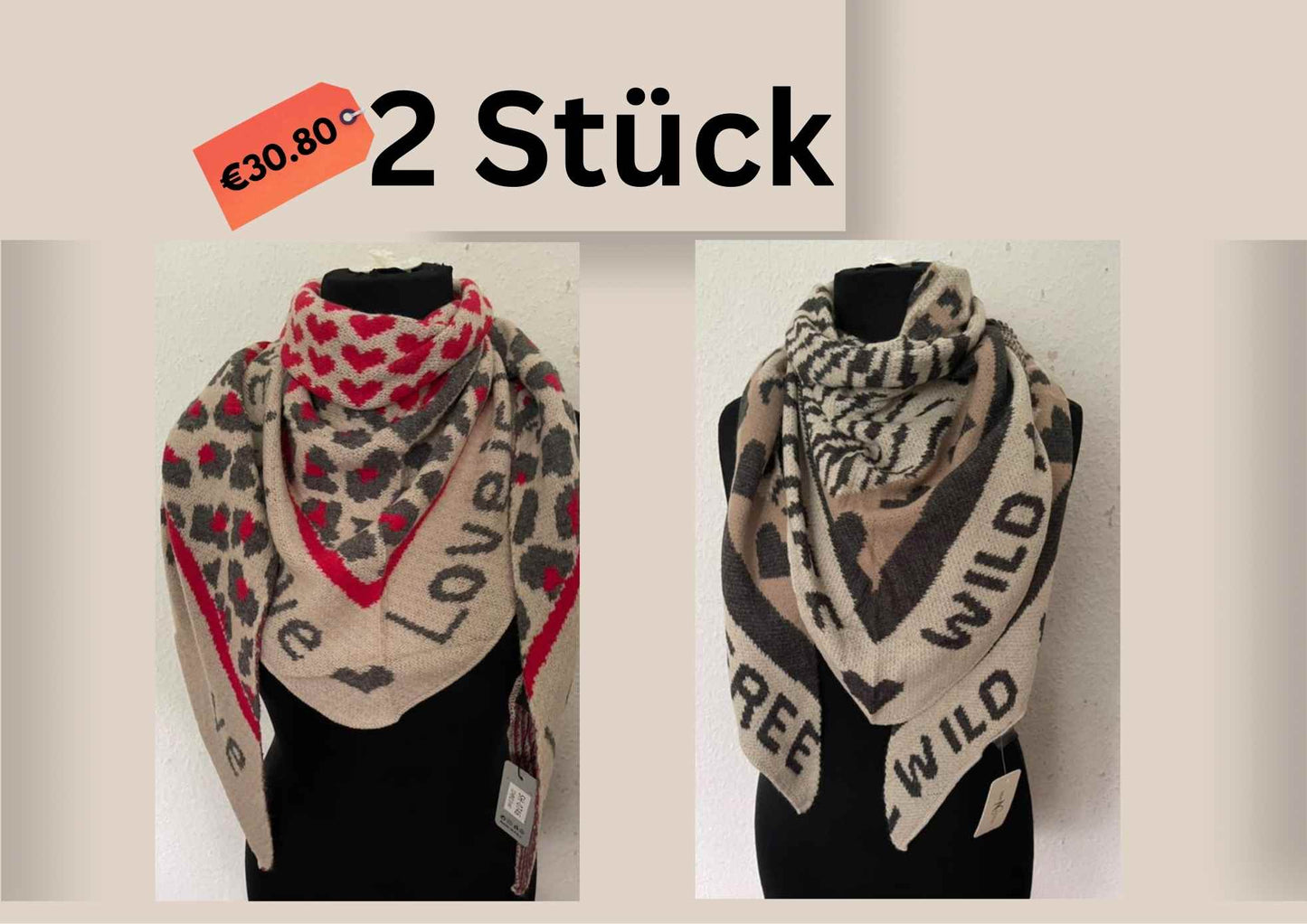 NEUE Kollektion Schal Damen Weicher Viskose-Wollschal Leopardenmuster Zebra Herz