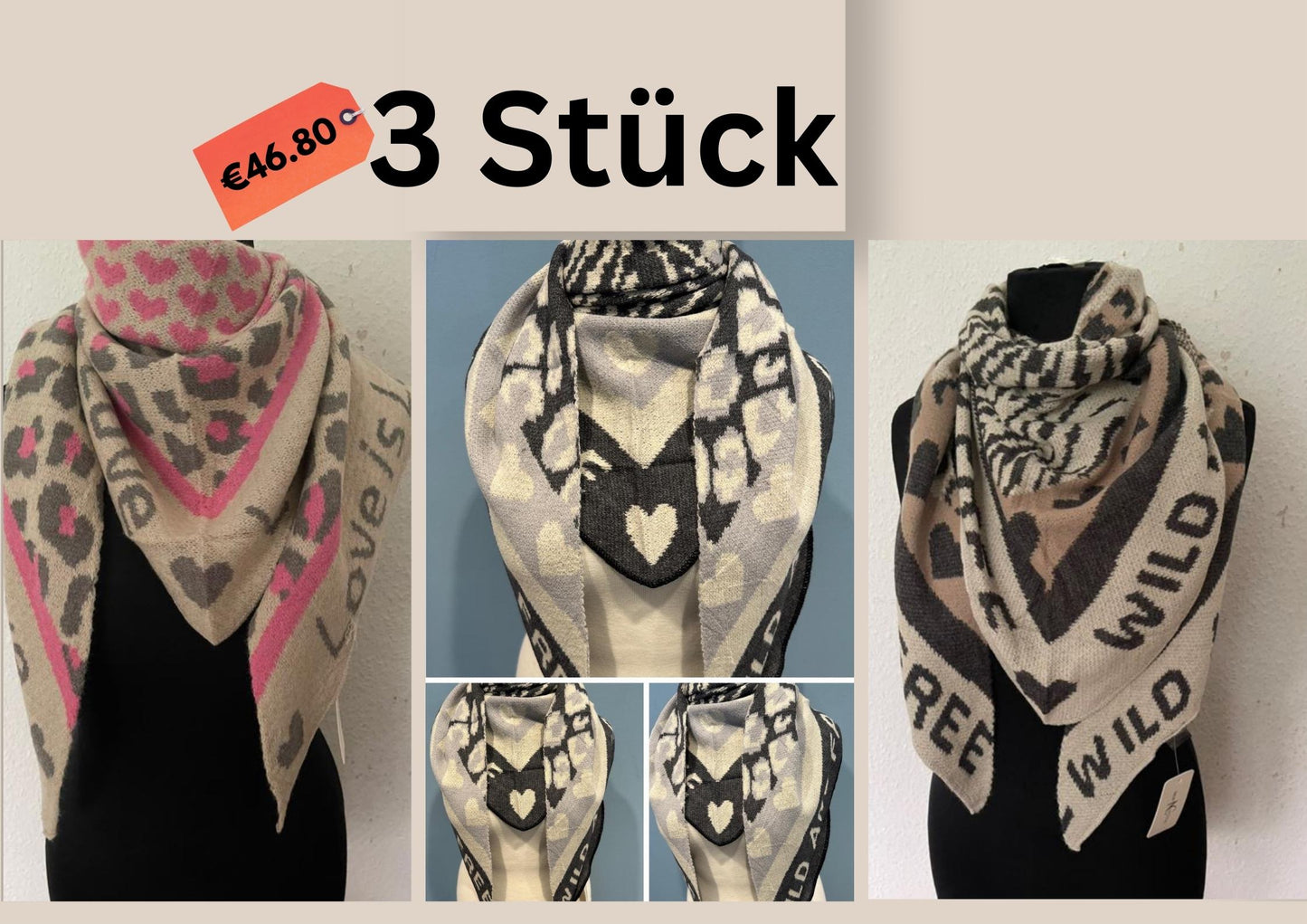 NEUE Kollektion Schal Damen Weicher Viskose-Wollschal Leopardenmuster Zebra Herz
