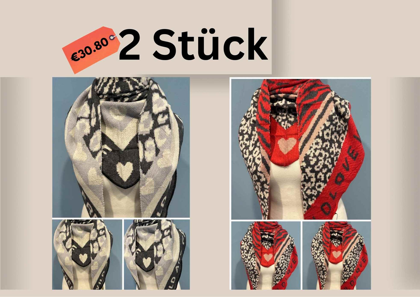 NEUE Kollektion Schal Damen Weicher Viskose-Wollschal Leopardenmuster Zebra Herz