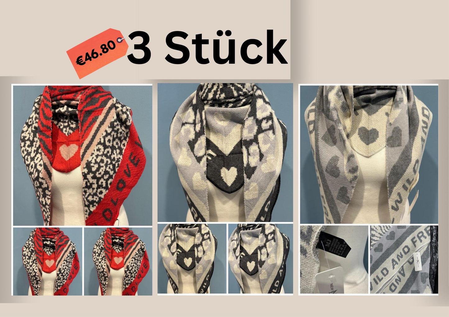 NEUE Kollektion Schal Damen Weicher Viskose-Wollschal Leopardenmuster Zebra Herz