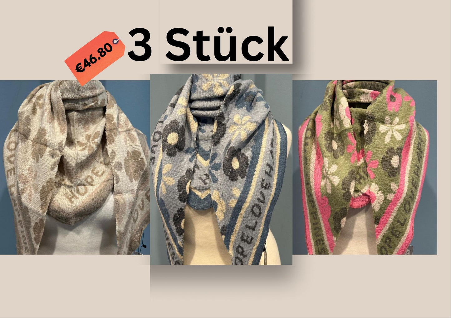 ChicDamen Viscose Schal Rosa Grau Weiß Blumen Boho Style Poncho Tuch