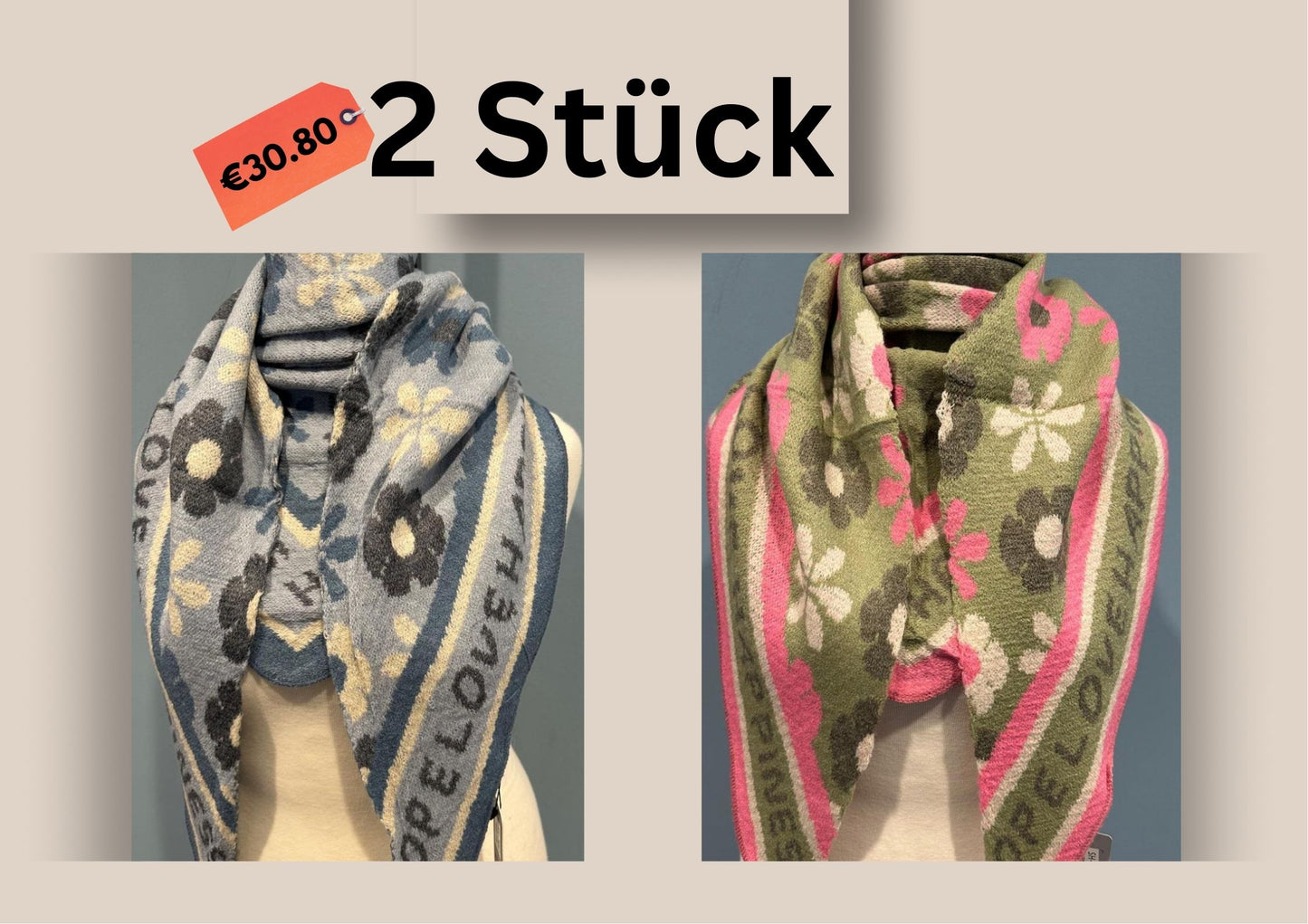ChicDamen Viscose Schal Rosa Grau Weiß Blumen Boho Style Poncho Tuch