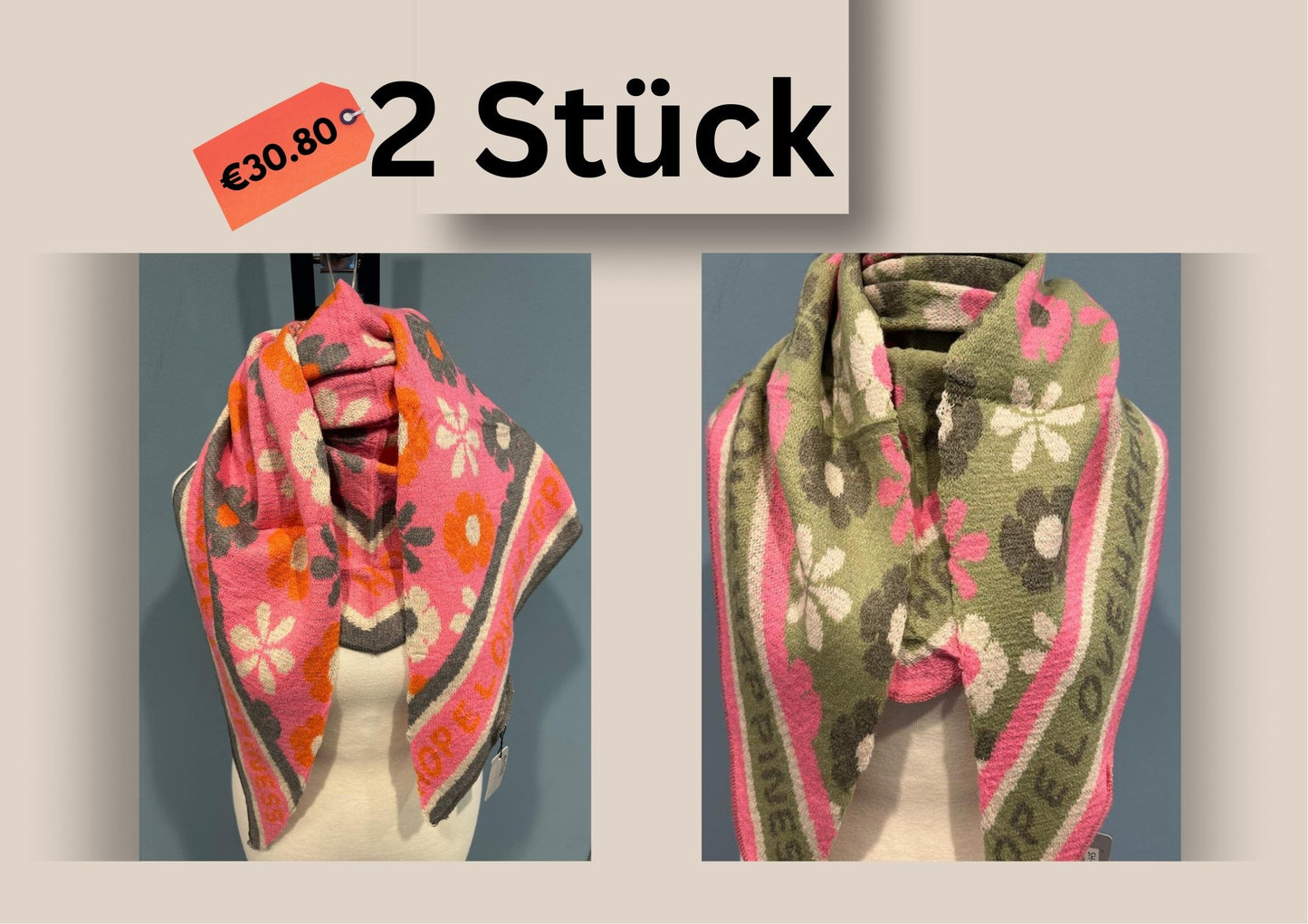 ChicDamen Viscose Schal Rosa Grau Weiß Blumen Boho Style Poncho Tuch