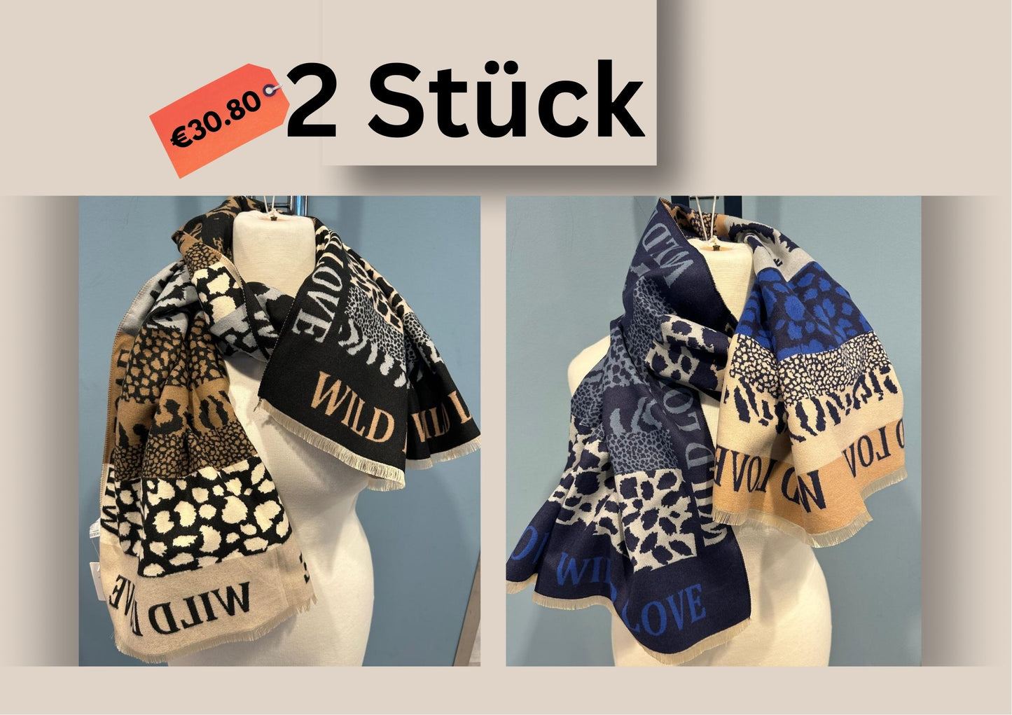 chicdamen Neu Wild Love Tiermuster Schal | Große Viscose Stola | Fransen | Leopardenmuster | Schal für Frauen