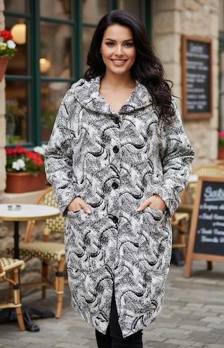 Damen Longjacke mit auffälligem Pinselstrich-Print