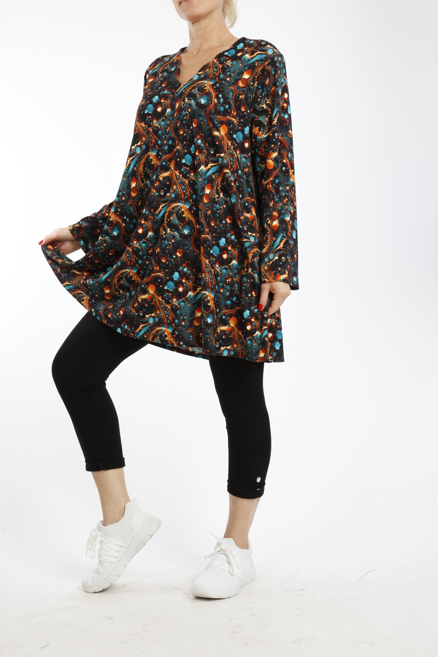 Damen Langarmshirt mit Modernem Muster – Weiches Viskose-Oberteil mit Lockerem Schnitt - Naveed Mode GmbH