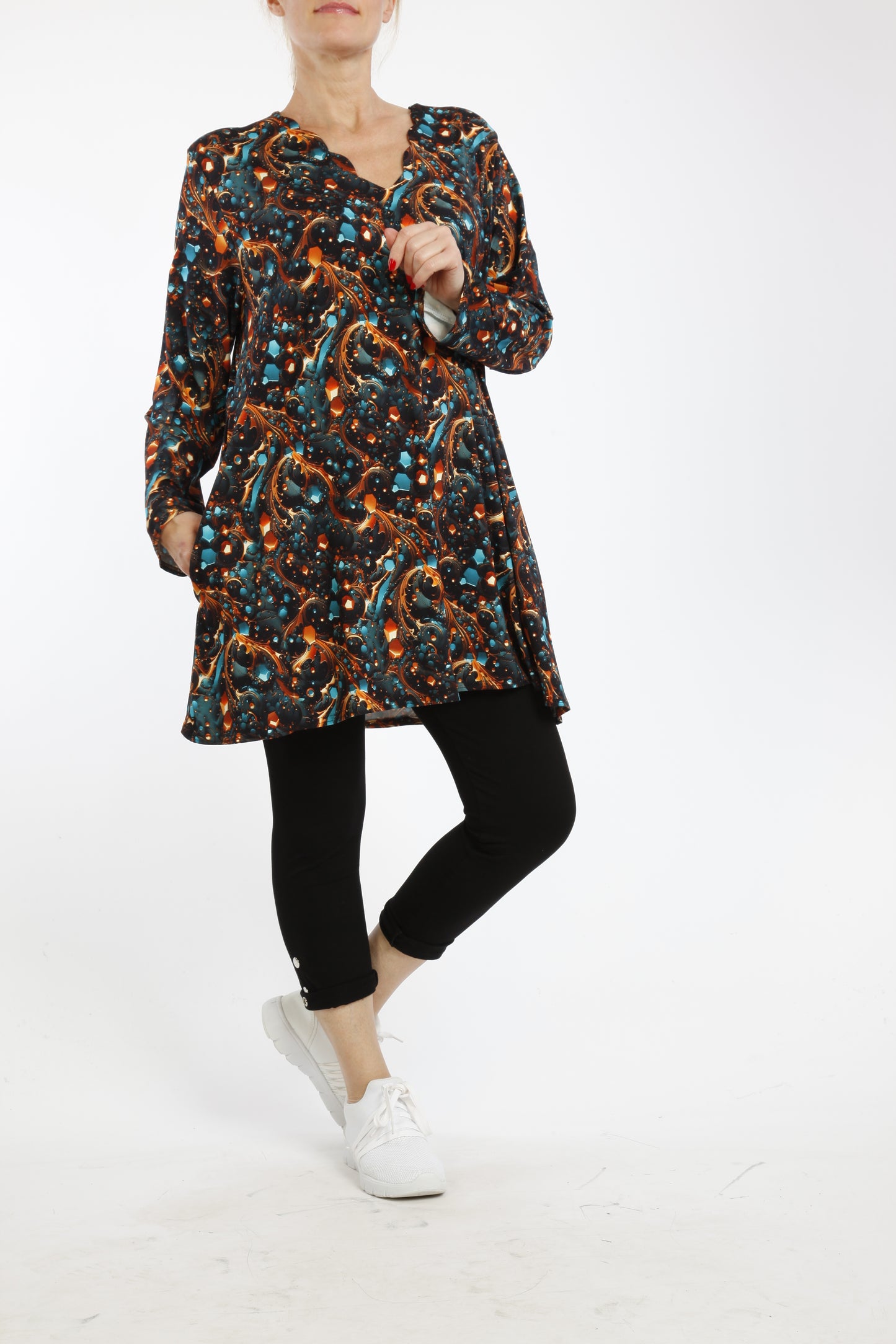 Damen Langarmshirt mit Modernem Muster – Weiches Viskose-Oberteil mit Lockerem Schnitt - Naveed Mode GmbH