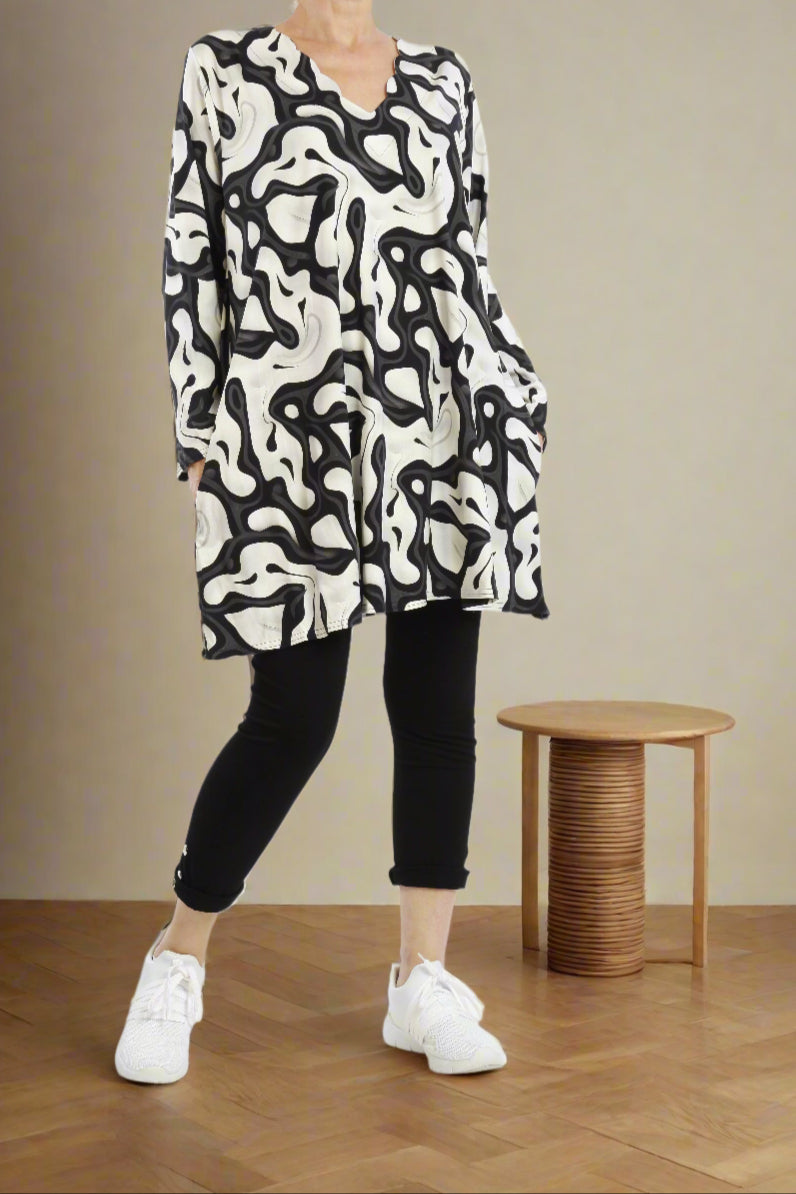 Damen Langarmshirt mit Klassischem Paisley-Muster – Bequeme Viskose Tunika für Alltag & Übergangszeit - Naveed Mode GmbH