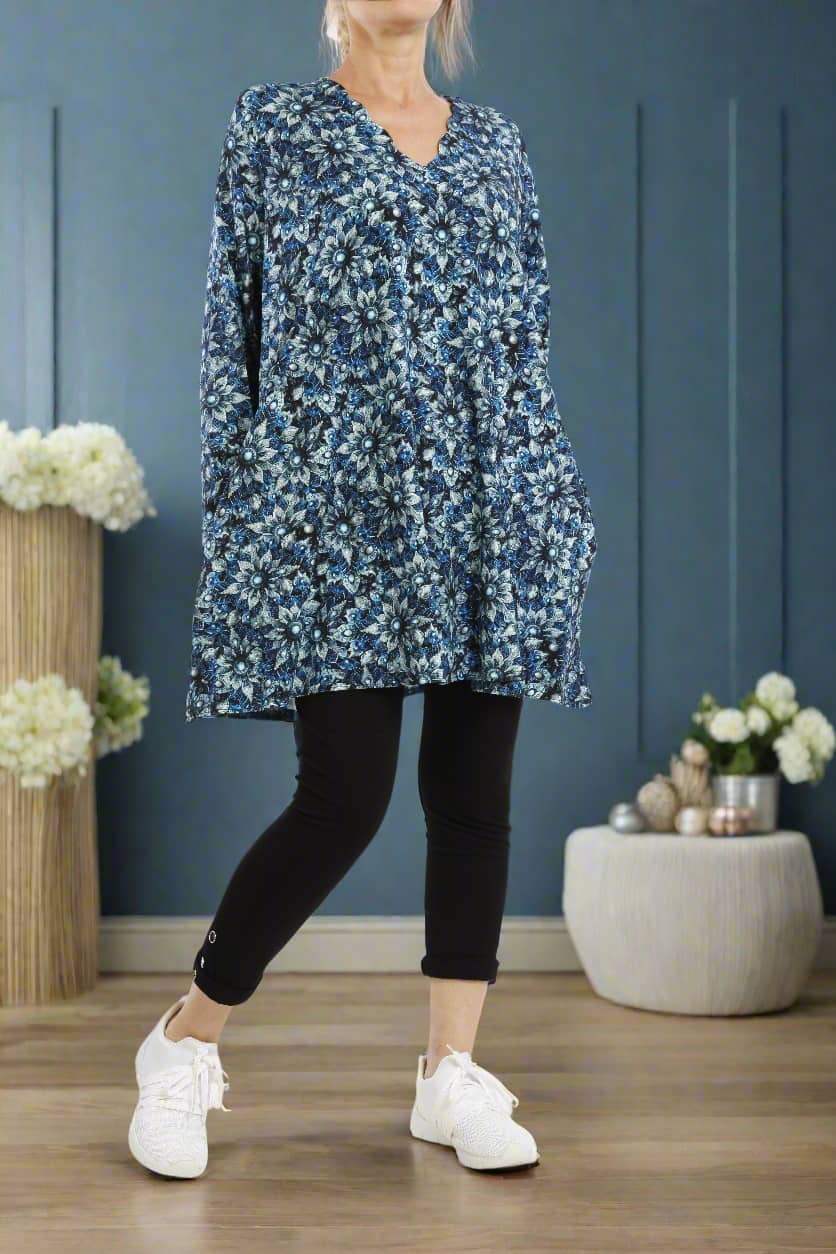 Damen Langarmshirt mit Blumenmuster – Viskose Tunika mit Lockerem Schnitt & Modernem Design - Naveed Mode GmbH