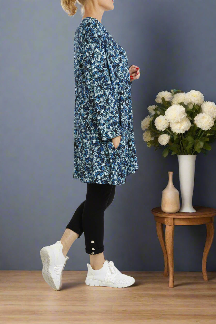 Damen Langarmshirt mit Blumenmuster – Viskose Tunika mit Lockerem Schnitt & Modernem Design - Naveed Mode GmbH