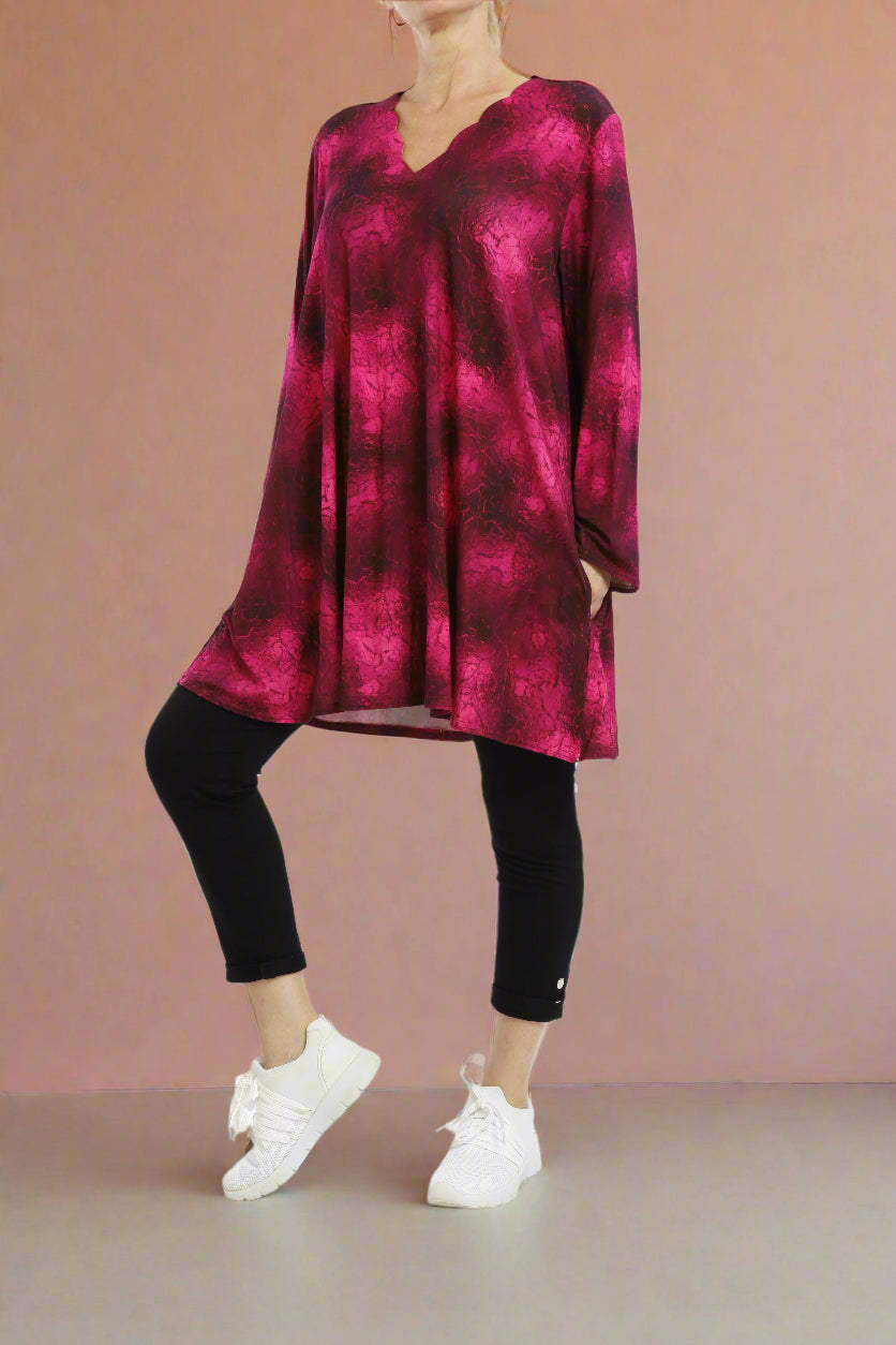 Damen Viskose-Shirt mit Batikmuster – Weiches Langarm-Oberteil für kühle Tage - Naveed Mode GmbH
