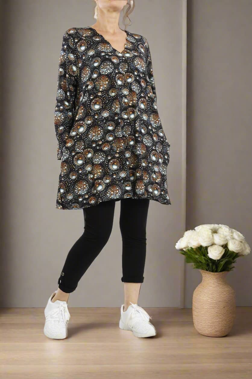 Damen Langarmshirt mit Ethno-Muster – Bequeme Viskose Tunika im Modernen Look - Naveed Mode GmbH