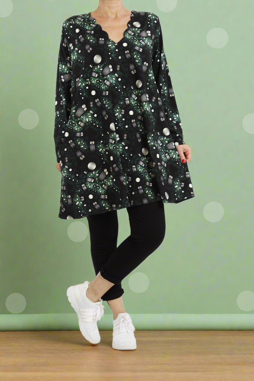 Damen Langarmshirt mit Zickzack-Muster – Locker geschnittene Viskose Tunika für Alltag & Übergangszeit - Naveed Mode GmbH