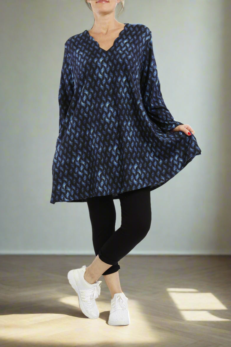 Damen Langarmshirt mit Chevron-Muster – Viskose Shirt im Modernen Look - Naveed Mode GmbH
