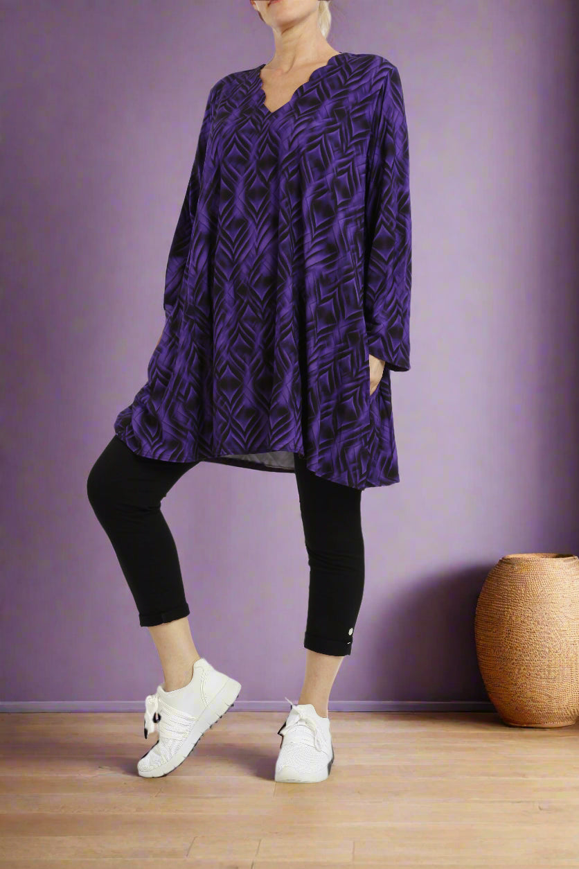 Damen Langarmshirt mit Zickzack-Muster – Bequeme Viskose Tunika mit Modernem Design - Naveed Mode GmbH