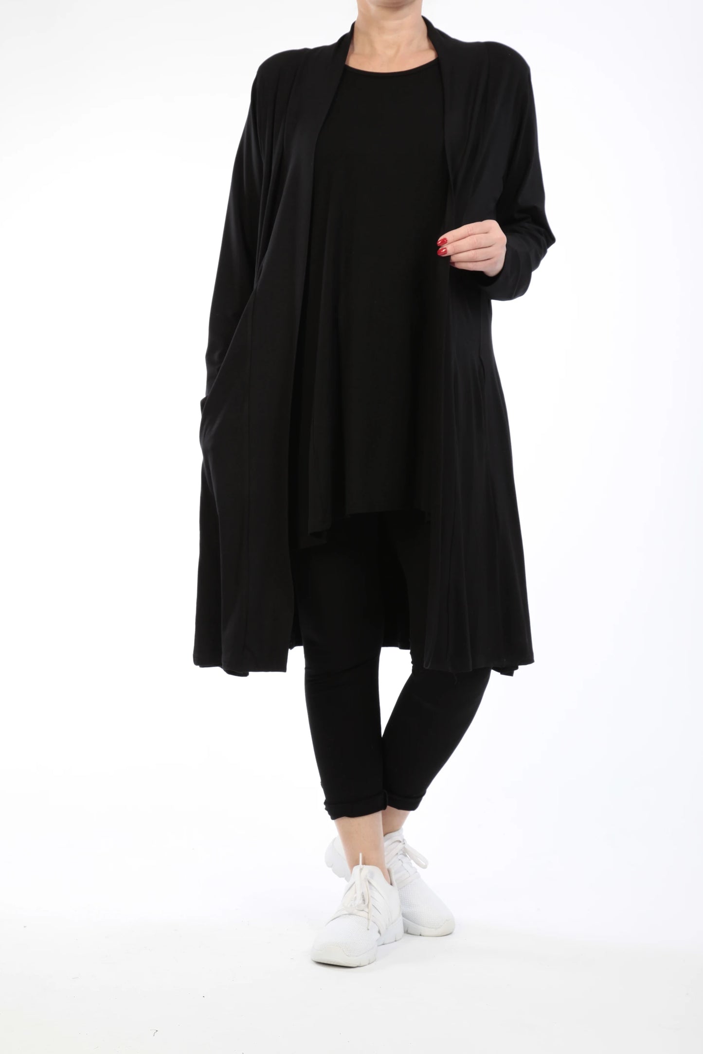 Schwarz Langes Strickjacke - NaveedMode - Naveed Mode GmbH