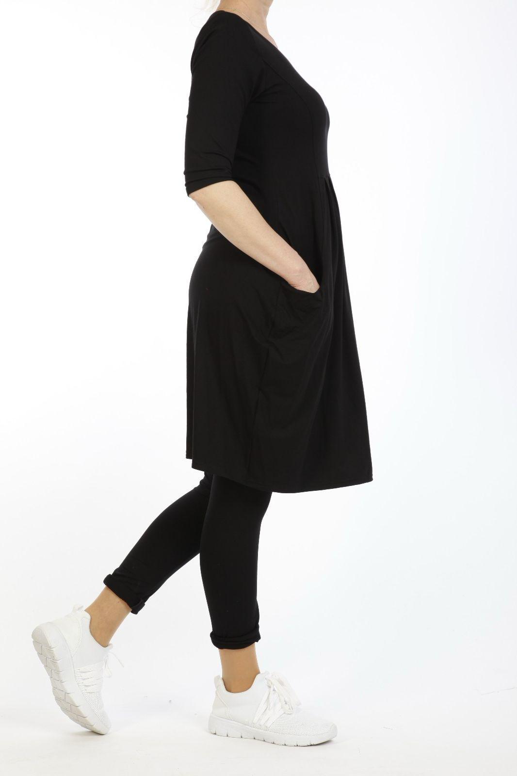 „Schwarzes Damen Freizeitkleid – Einfarbig – Basic-Oversize Tunika aus Baumwolle mit Taschen – Lässiges Langarm Kleid“ - Naveed Mode GmbH