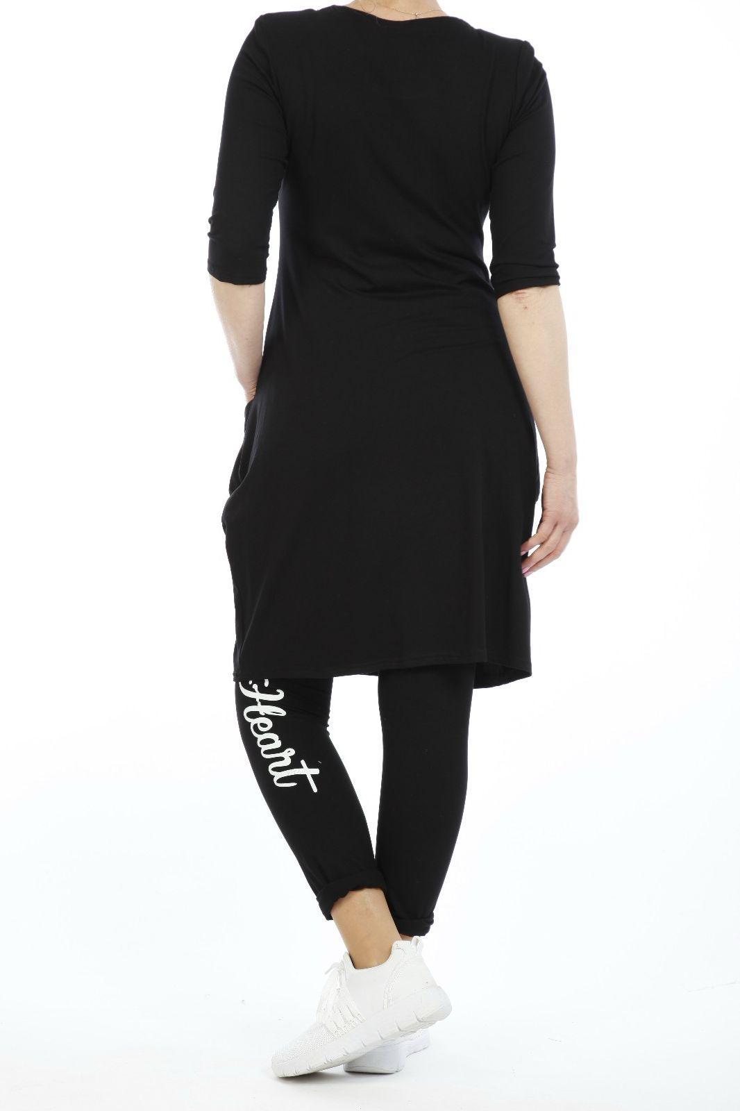 „Schwarzes Damen Freizeitkleid – Einfarbig – Basic-Oversize Tunika aus Baumwolle mit Taschen – Lässiges Langarm Kleid“ - Naveed Mode GmbH