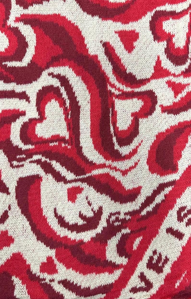 Damen - Schal Love is All We Need Herz Viscose Strick Poncho Rot Creme NEU