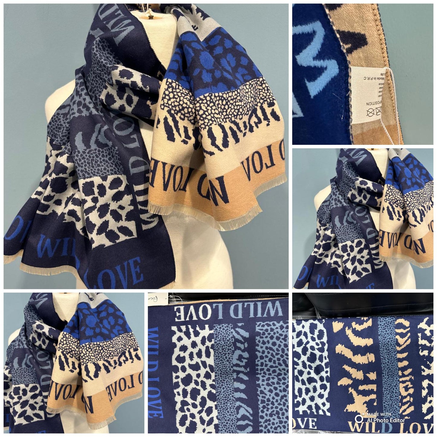 chicdamen Neu Wild Love Tiermuster Schal | Große Viscose Stola | Fransen | Leopardenmuster | Schal für Frauen