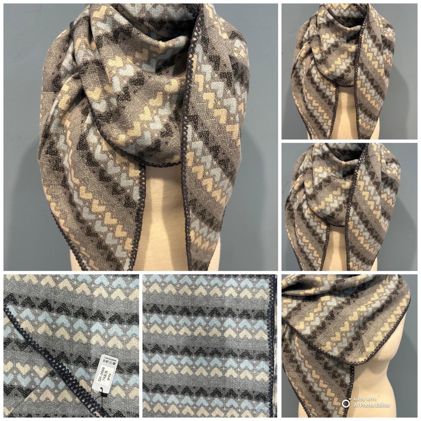 Cozy Schal mit Herz- und Wellenmuster – Weich & Warm für Damen.