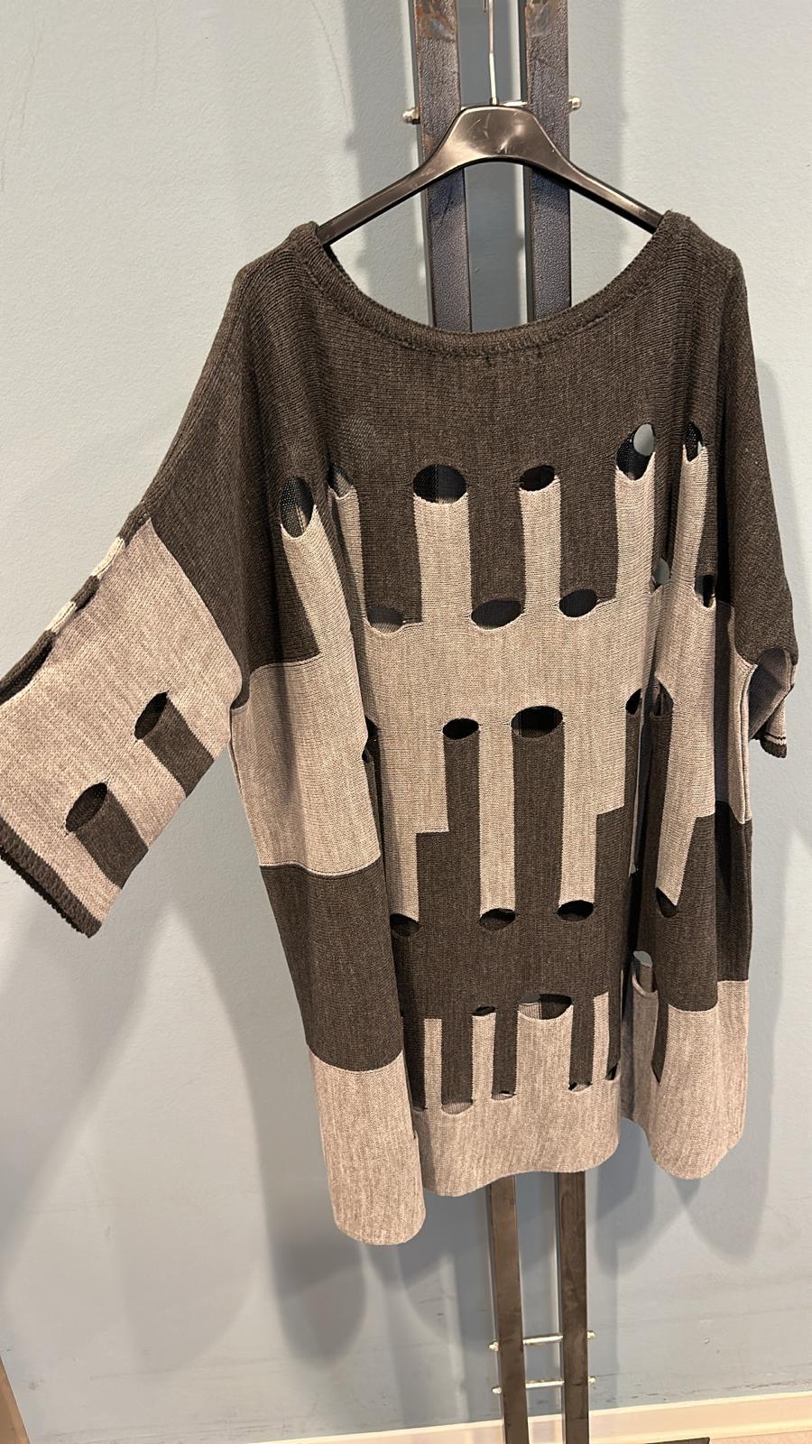 Oversize Damen Strickpullover Cut-Outs Farbkontrast One Size Trendy