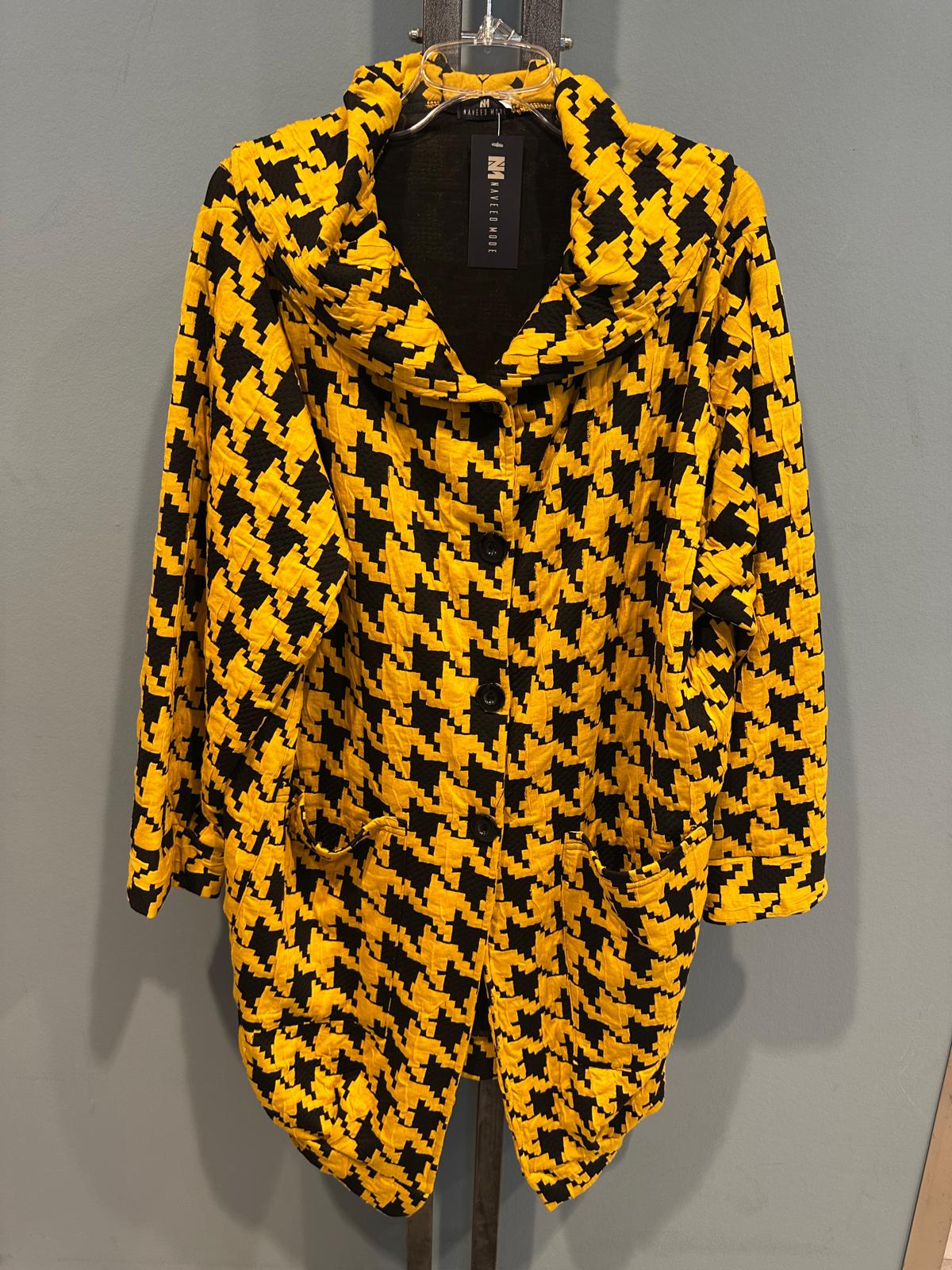 Auffällig & Trendy: Hahnentritt Mantel | Oversize-Steppjacke in Schwarz-Gelb