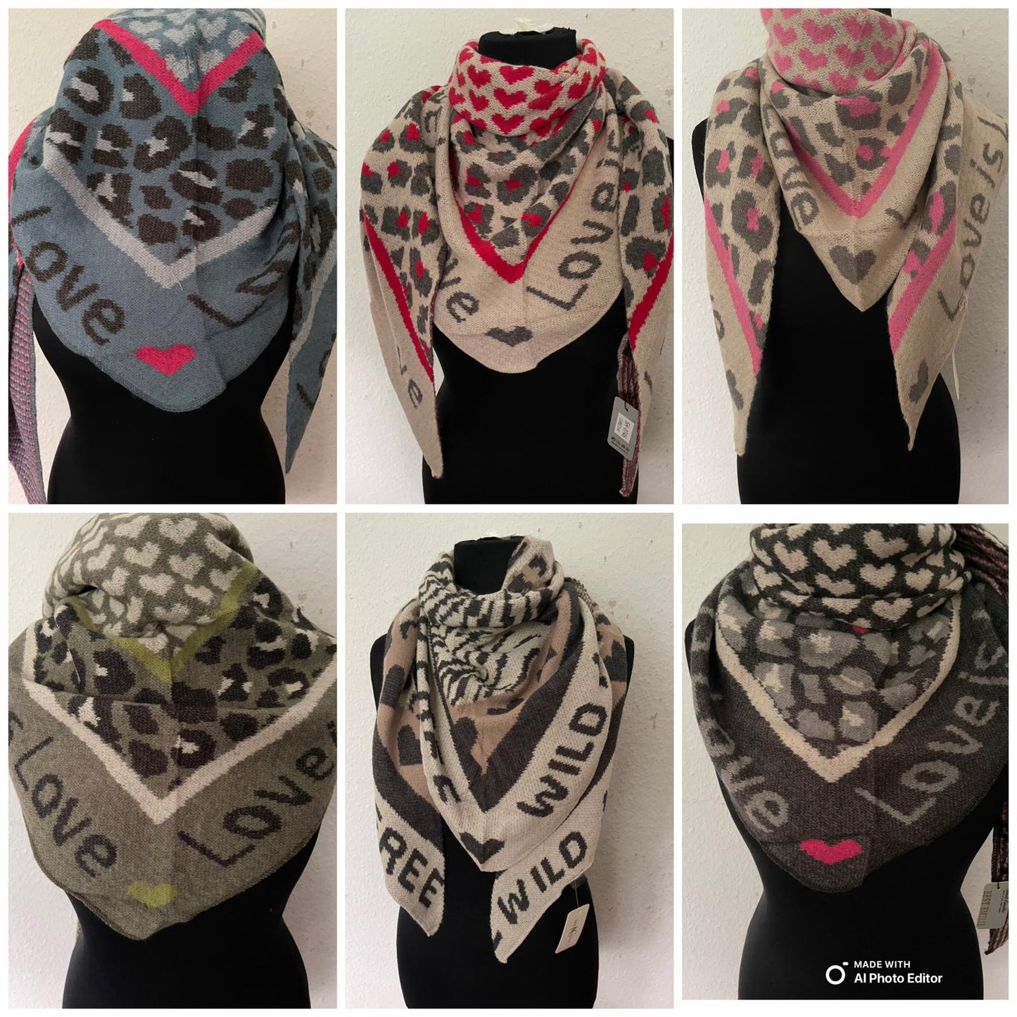 NEUE Kollektion Schal Damen Weicher Viskose-Wollschal Leopardenmuster Zebra Herz