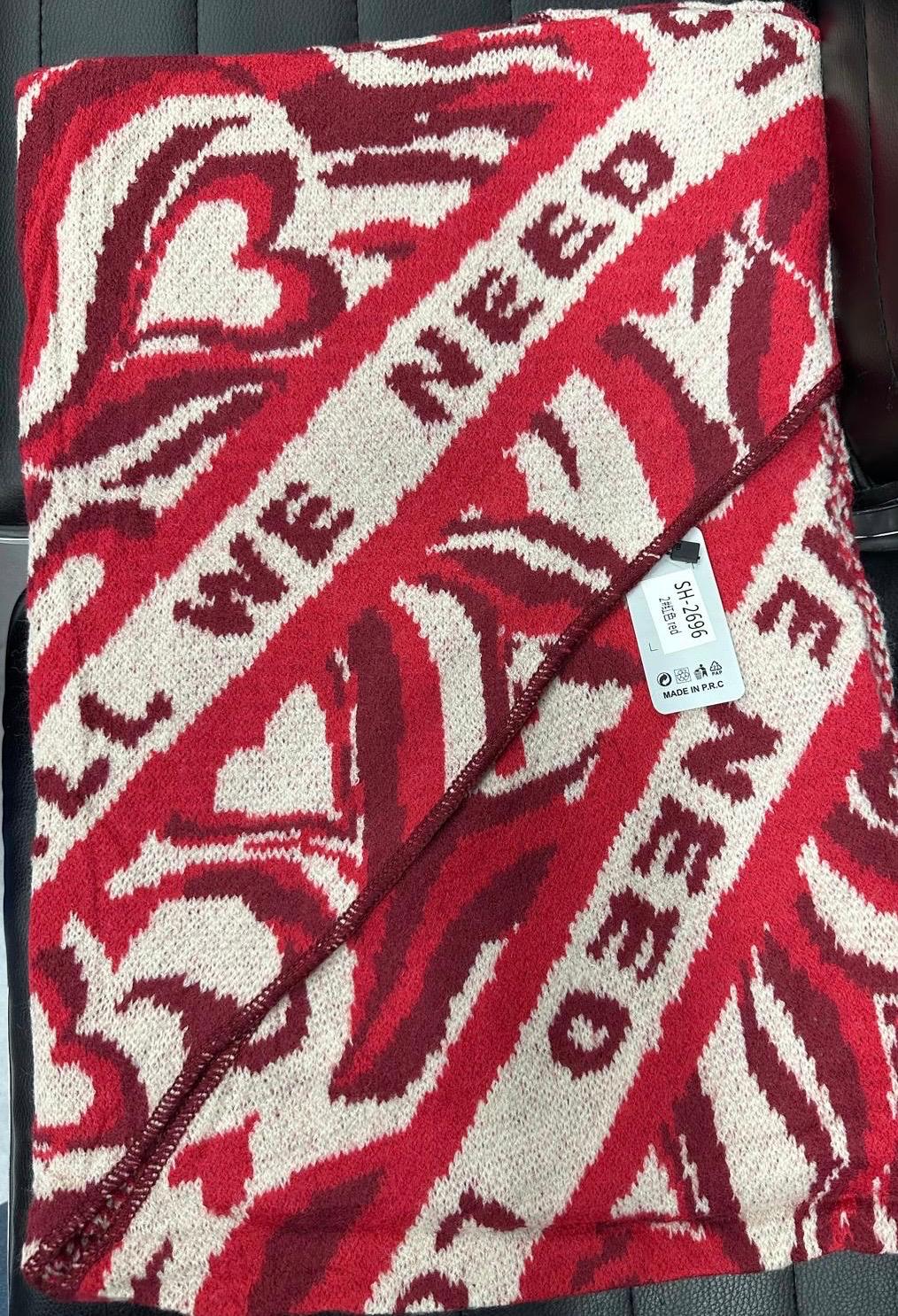 Damen - Schal Love is All We Need Herz Viscose Strick Poncho Rot Creme NEU