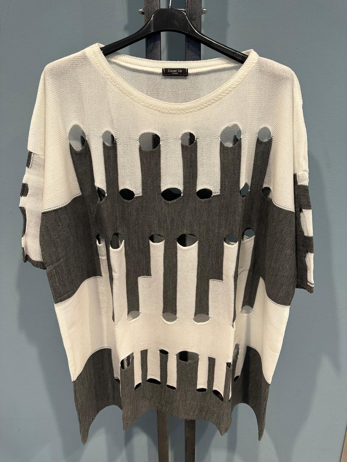 Oversize Damen Strickpullover Cut-Outs Farbkontrast One Size Trendy