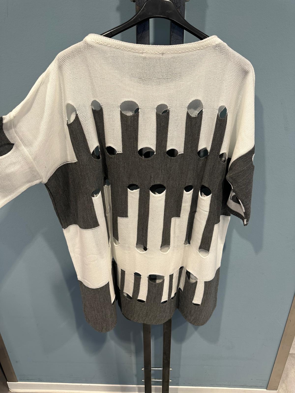 Oversize Damen Strickpullover Cut-Outs Farbkontrast One Size Trendy