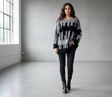 Oversize Damen Strickpullover Cut-Outs Farbkontrast One Size Trendy