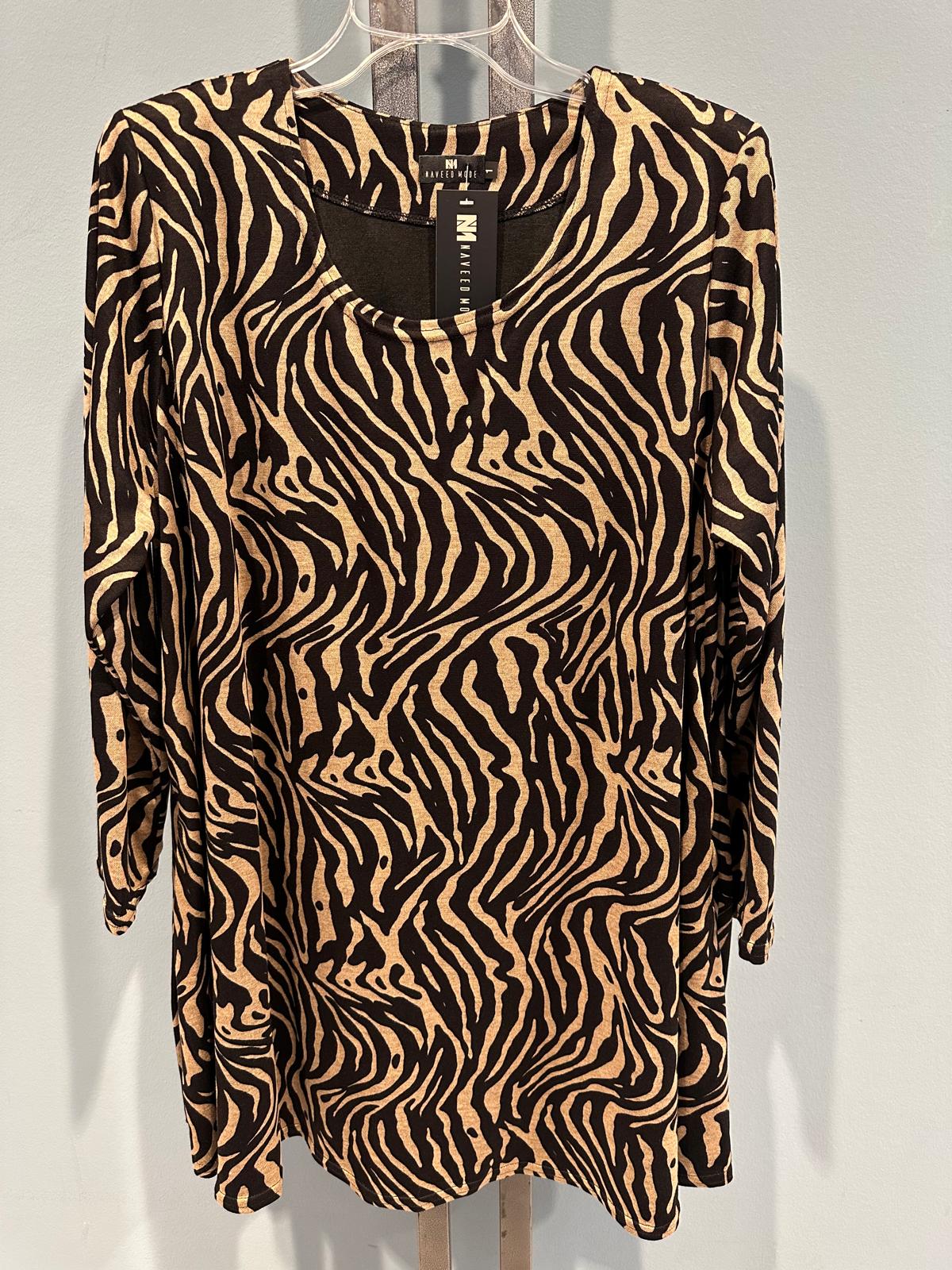 Große Größen Shirt - Klassischer Zebra-Streifen-Druck Longline Knopf-Detail