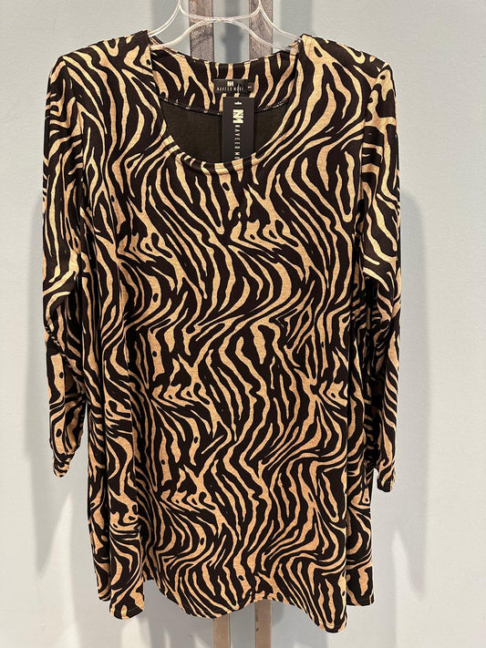 Große Größen Shirt - Klassischer Zebra-Streifen-Druck Longline Knopf-Detail