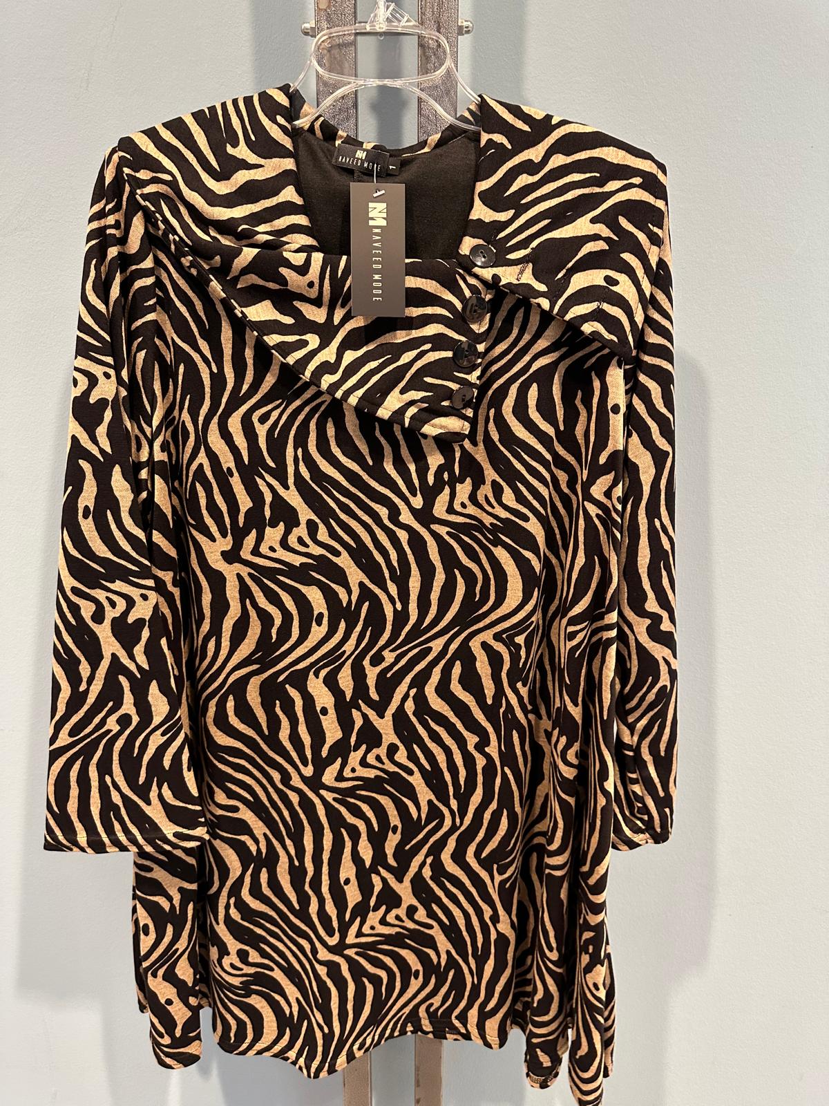 Große Größen Shirt - Klassischer Zebra-Streifen-Druck Longline Knopf-Detail