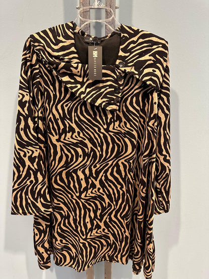 Große Größen Shirt - Klassischer Zebra-Streifen-Druck Longline Knopf-Detail