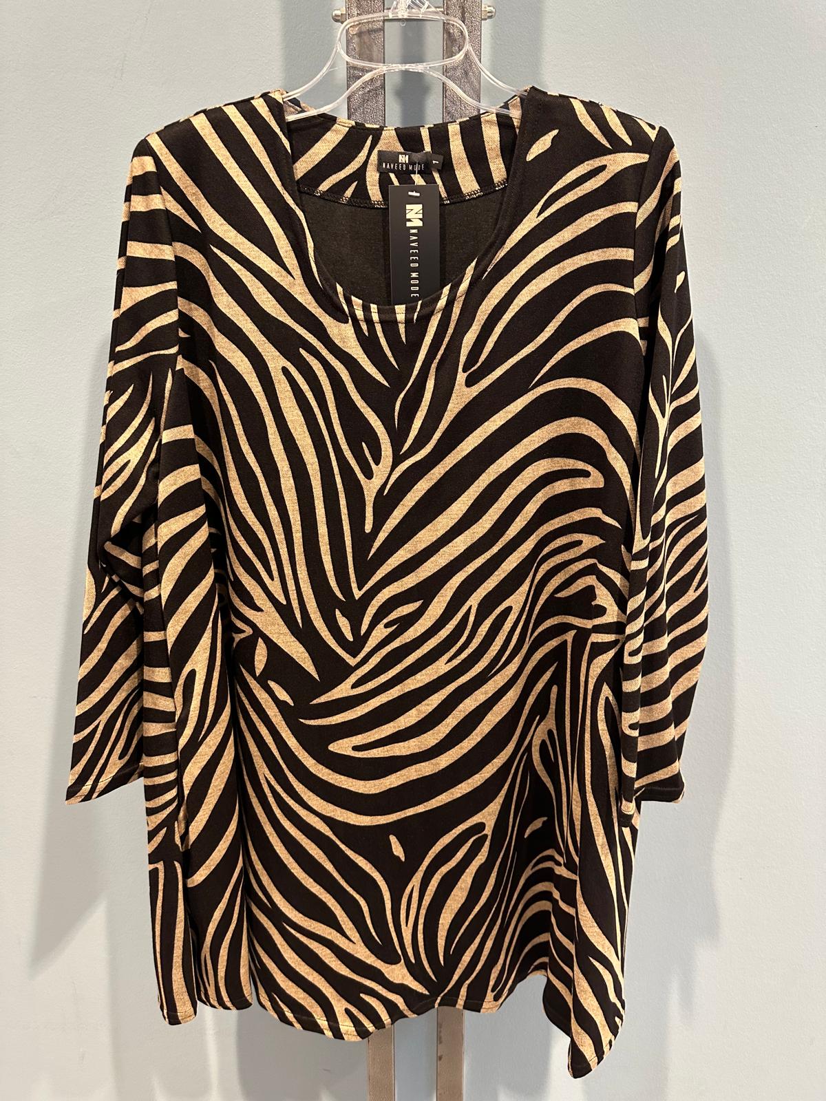 Große Größen Shirt - Klassischer Zebra-Streifen-Druck Longline Knopf-Detail