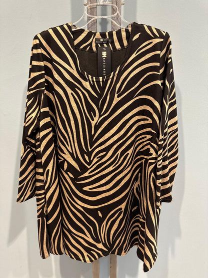 Große Größen Shirt - Klassischer Zebra-Streifen-Druck Longline Knopf-Detail