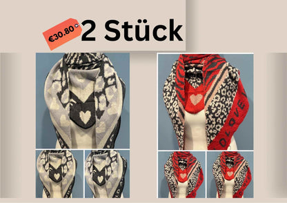 NEUE Kollektion Schal Damen Weicher Viskose-Wollschal Leopardenmuster Zebra Herz