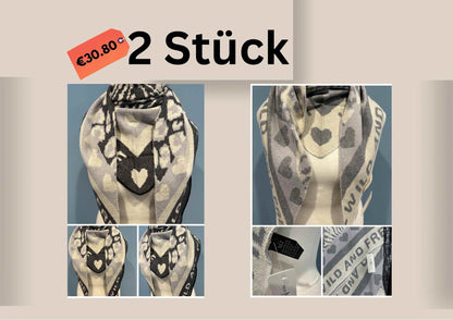 NEUE Kollektion Schal Damen Weicher Viskose-Wollschal Leopardenmuster Zebra Herz