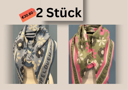 ChicDamen Viscose Schal Rosa Grau Weiß Blumen Boho Style Poncho  Tuch