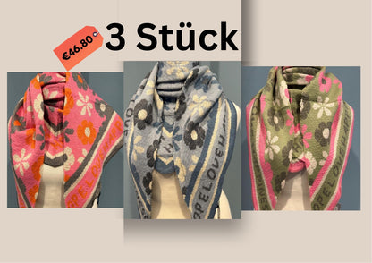 ChicDamen Viscose Schal Rosa Grau Weiß Blumen Boho Style Poncho  Tuch
