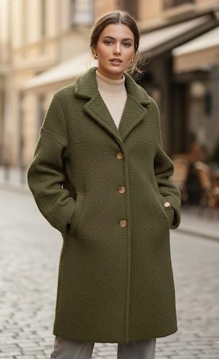 Eleganter Oversize Bouclé-Mantel – Importiert aus Italien Langer Damenmantel für Herbst & Winter - Naveed Mode GmbH